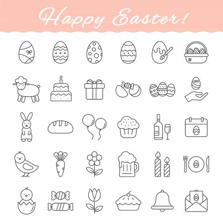 Easter outline icons set over white backgroundのイラスト素材