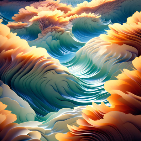 abstract background with colorful wavy lines and gradient, 3d renderの素材