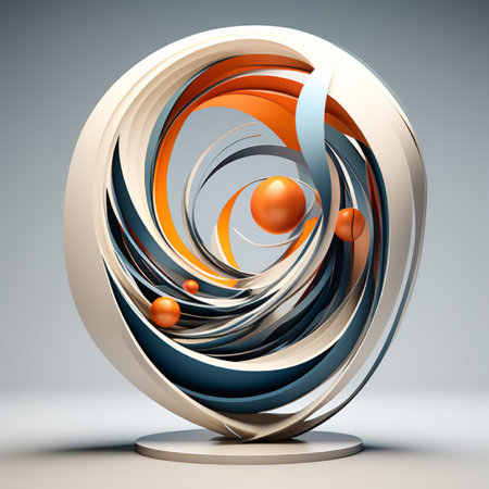 Abstract 3d render of blue and orange sphere on grey background.の素材