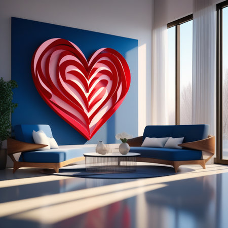 Interior of modern bright living room with blue sofa 3D renderingの素材