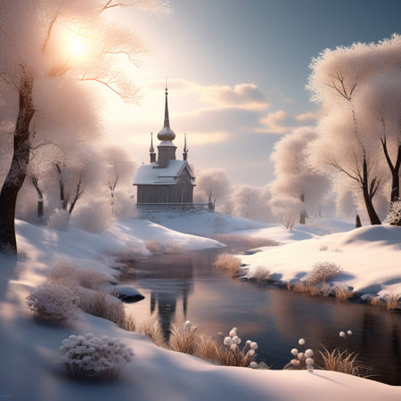Winter landscape with the Church of the Intercession on the Nerl River, Russiaの素材