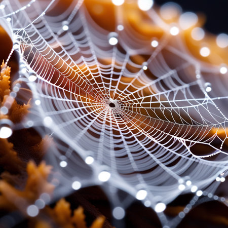 spider web with dew drops close-up macro photography backgroundの素材