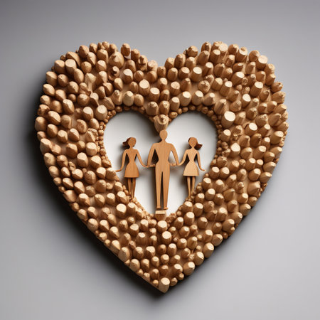 couple in the form of a heart with wooden sticks on a gray backgroundの素材