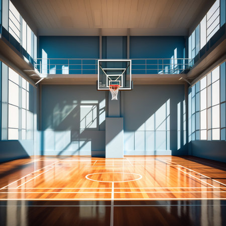 Interior of a basketball court. 3d rendering mock up toned imageの素材