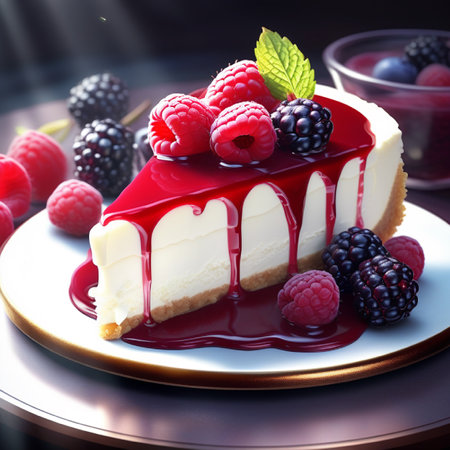 cheesecake with raspberries, blackberries and blueberriesの素材