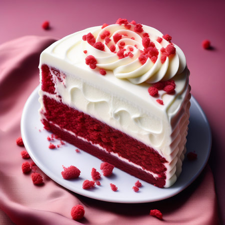 red velvet cake with raspberries on a pink background. tinting. selective focusの素材
