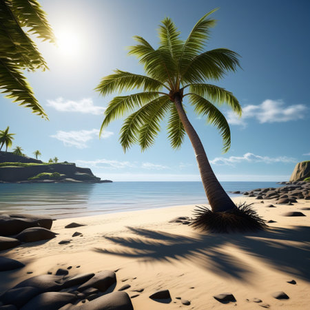 Coconut palm tree on a tropical beach. 3d renderの素材