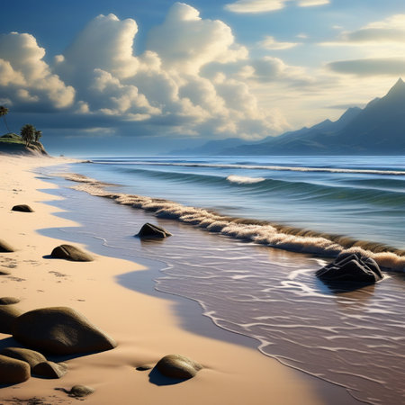 Beautiful seascape. Sunset over the sea and mountains.の素材