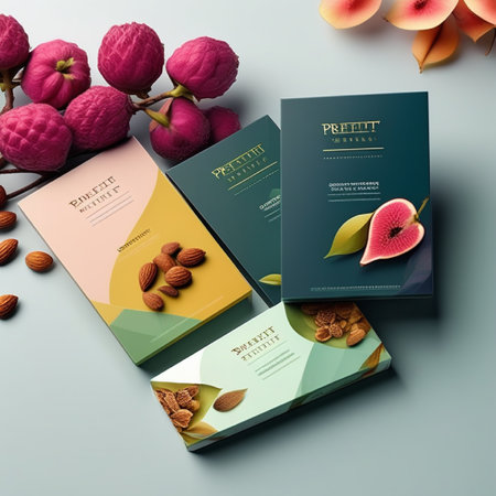 3d render of a business card template with fresh fruits and nutsの素材