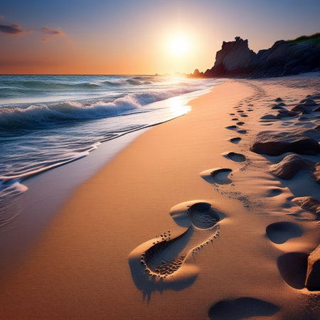 Beautiful sunrise on the beach. Crimea, Ukraine, Europe. Beauty world.の素材