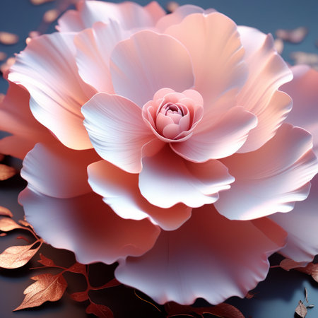 Beautiful pink artificial flower on a blue background. 3d renderingの素材