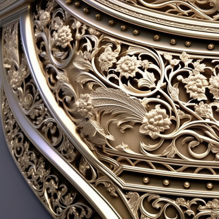 3D illustration of abstract metal background with floral pattern. Computer generated graphics.の素材
