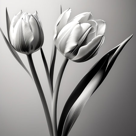 Tulips on a gray background. Monochrome image.の素材