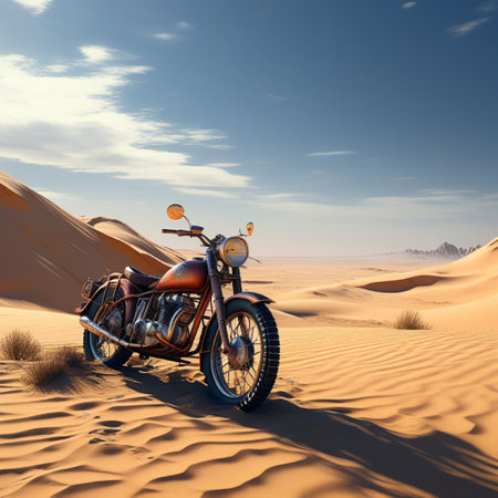 motorcycle in the desert. 3D illustration. Vintage style.の素材
