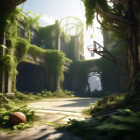 Basketball court in the garden. 3d render. Conceptual image.の素材