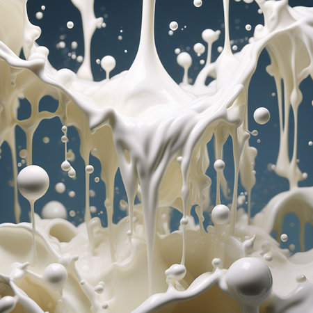Splash of white milk on a blue background. 3d renderingの素材