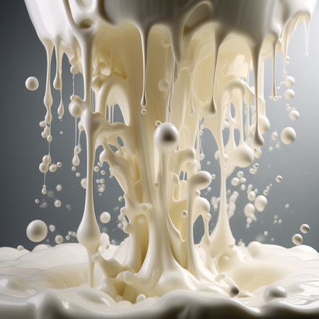 splashes of milk isolated on grey background. 3d render illustrationの素材
