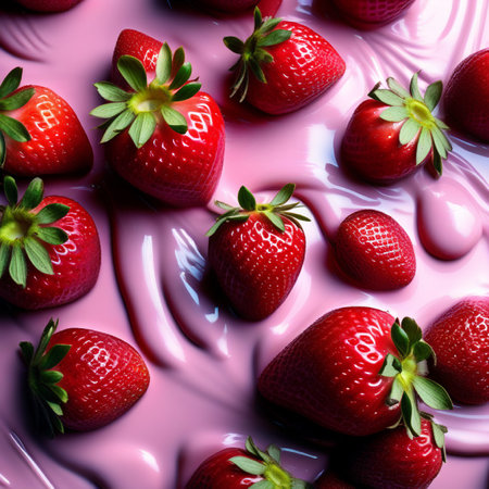 Strawberries in a pink liquid. Abstract background. 3d renderingの素材