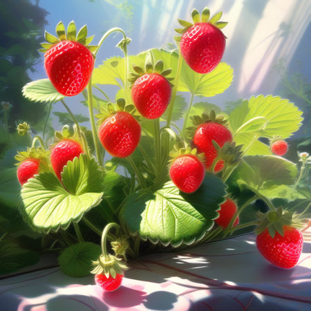 strawberry on the table in the garden, a beautiful photo digital pictureの素材