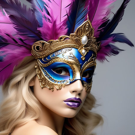Beautiful young woman with carnival mask. Beauty, fashion.の素材