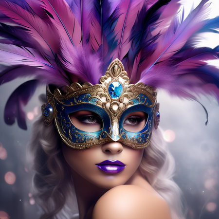 Beautiful woman with carnival venetian mask and feathers.の素材