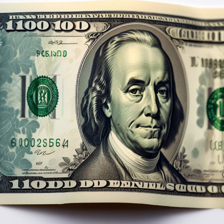 Close up of one hundred dollar bill. Shallow depth of field.の素材