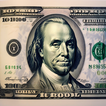Dollar banknote with Benjamin Franklin portrait on the white background.の素材