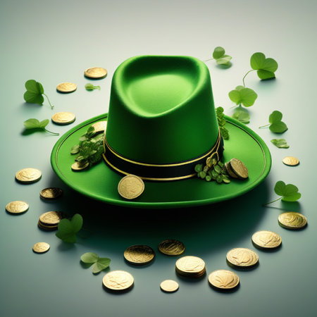 St. Patrick's Day background with leprechaun hat and coinsの素材