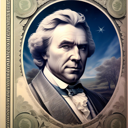 Portrait of George Washington on the background of the dollar bill.の素材