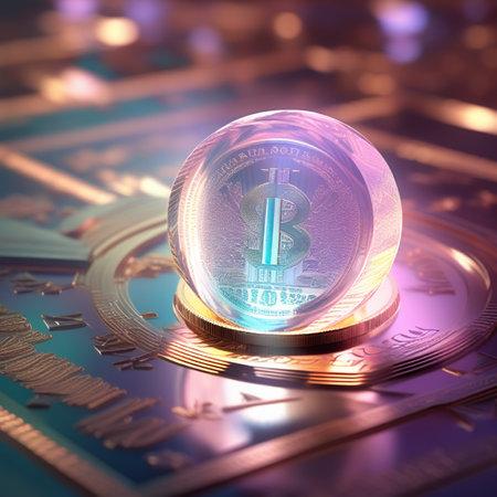 Bitcoin on the background of the cryptocurrency coin. 3D illustration.の素材