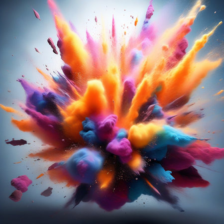 Abstract colorful paint explosion on a dark background. 3d rendering.の素材