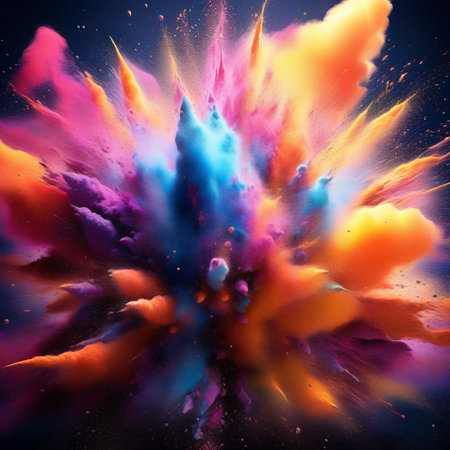Abstract colorful explosion on black background. Fantasy fractal texture. Digital art. 3D rendering.の素材