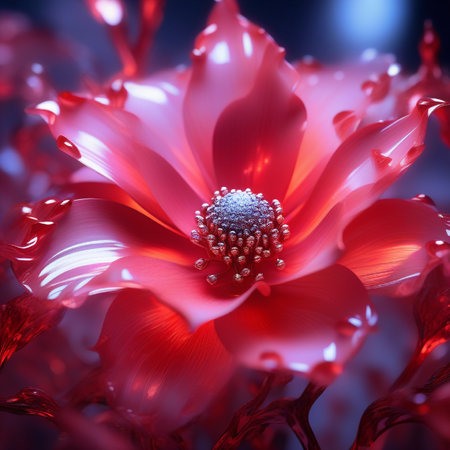 Red flower on a dark background. 3d rendering, 3d illustration.の素材