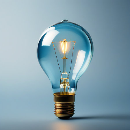 Incandescent light bulb on a blue background. 3d renderingの素材