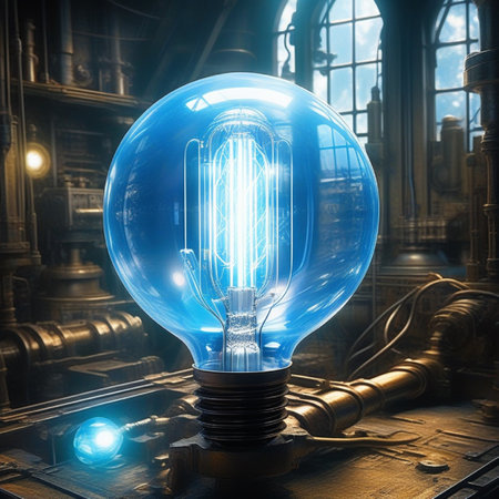 Incandescent light bulb on industrial background. 3D Renderingの素材