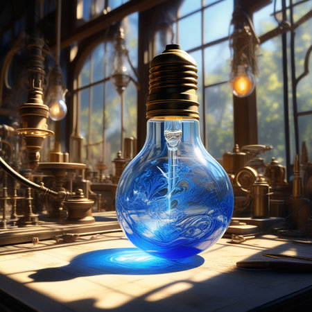 3d rendering of a glass light bulb inside a vintage room.の素材