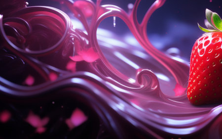 strawberry in liquid chocolate, 3d illustration, food backgroundの素材