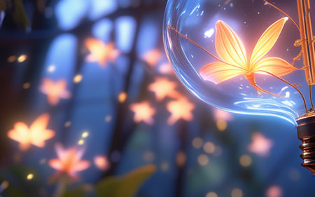 Glowing light bulb with flower inside, concept of idea and creativityの素材