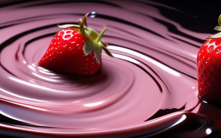 strawberry in a dark chocolate fondue, close-upの素材