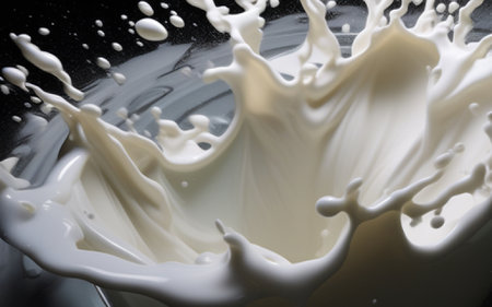 splashing milk isolated on black background,close up of milk splashの素材