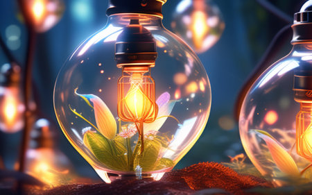 Incandescent lamp in the dark. 3D illustration. Vintage style.の素材