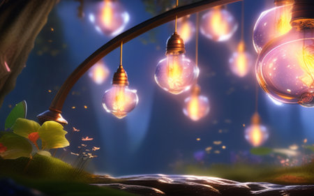 Light bulbs glowing in the dark. The concept of creativity and imagination.の素材