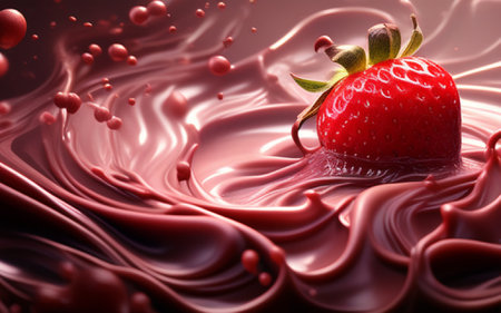 Strawberry in chocolate fondue. 3d rendering, 3d illustration.の素材