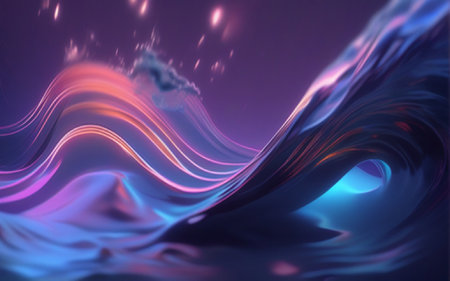 3d rendering of abstract wavy background. Beautiful wavy surface with glowing lights.の素材