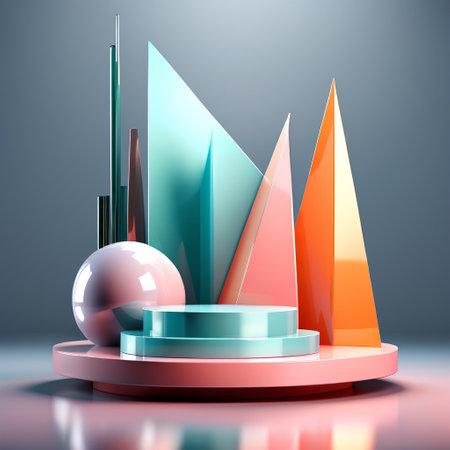 Abstract 3d rendering of geometric shapes. Futuristic background for product presentation.の素材