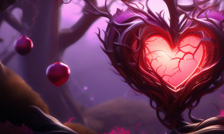 Heart in the forest. Valentine's day. 3D illustration.の素材