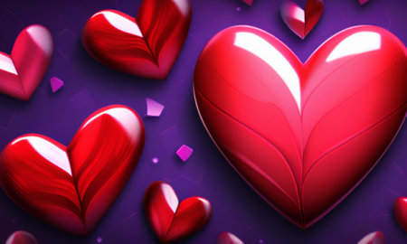 Valentines day background with red hearts. 3D illustration.の素材
