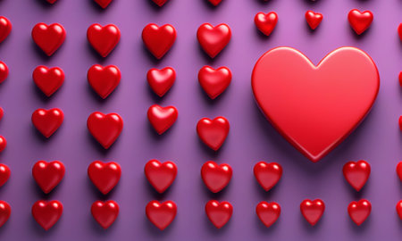 Red heart on purple background. Valentine's day concept. 3D Renderingの素材