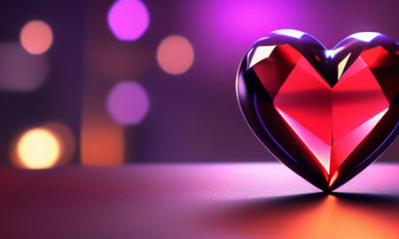 3d illustration of red heart over violet background with bokehの素材