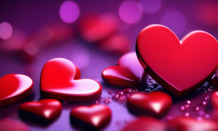Valentine's Day background with red hearts and bokehの素材